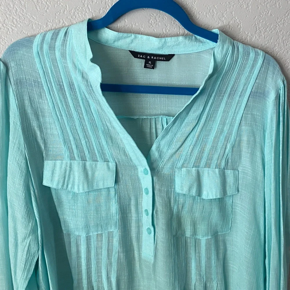 Zac & Rachel Aqua Pleated Blouse - Picture 5 of 5